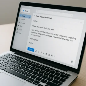 صفحه لپ‌تاپ با ایمیل کاری انگلیسی باز
